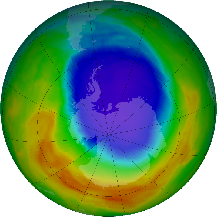 Antarctic ozone map for 20 October 2000